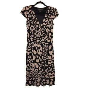 Jessica Howard Black Dress Cream Paintbrush V Neck Cap Sleeves 8